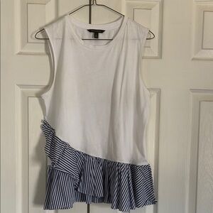 White and Blue Striped Ruffle Top